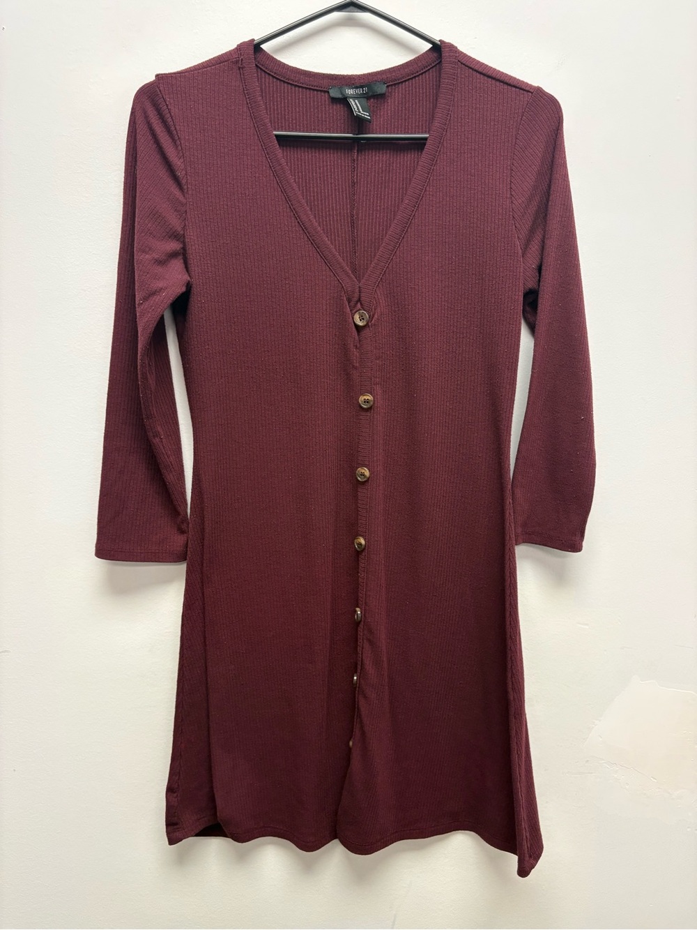 4 for $25 🍷 Forever 21 Burgundy Ribbed Button Front Dress – Size M